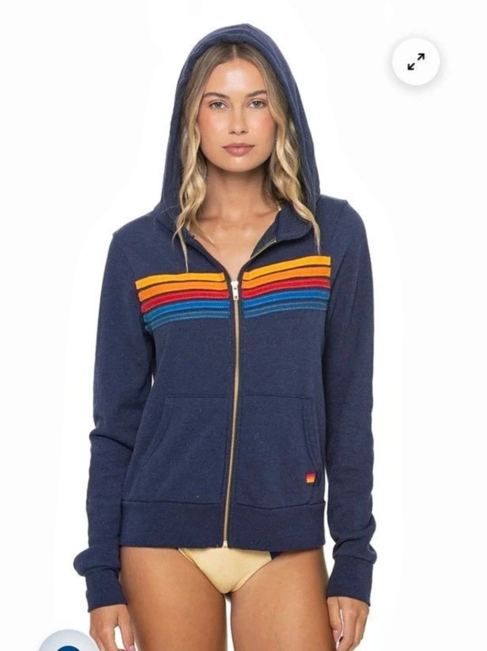 Aviator Nation 5 Stripe Zip Hoodie Navy Blue